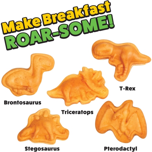 Dinosaur Mini Waffle Maker - 5 Dinosaur Shapes in Minutes, Non-Stick Waffle Iron, Fun Breakfast for Kids and Adults