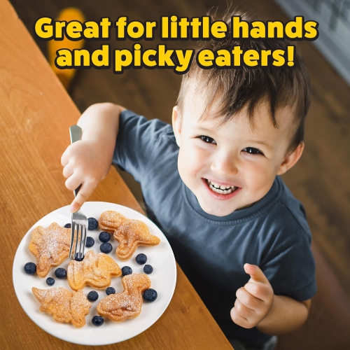 Dinosaur Mini Waffle Maker - 5 Dinosaur Shapes in Minutes, Non-Stick Waffle Iron, Fun Breakfast for Kids and Adults