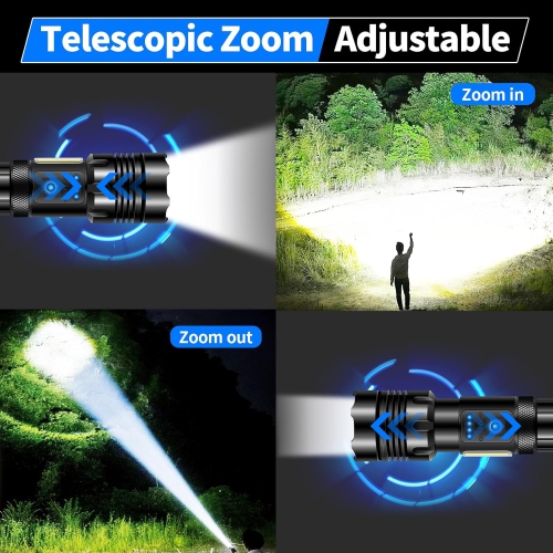 Rechargeable Flashlight 990000 High Lumens, 7 Modes & COB Lights, IPX7 Waterproof, Powerful Led Tactical Flashlights with Zoomable, Brightest Flash