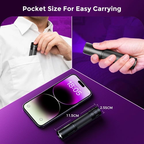 UV Flashlight Black Light, UV Black Light 395 nm Ultraviolet Blacklight, USB- C Rechargeable UV Flashlight for Pet Urine Detector, Carpet Dry Stains