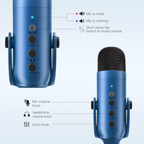 USB Microphone,Condenser Phone Computer PC Mic kit,Plug&Play Gaming Microphones for PS 4&5.Mic Gain&Volume Control,Echo &Mute Button for