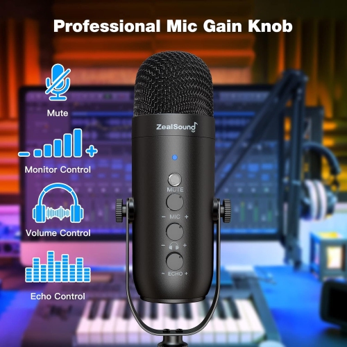 USB Microphone,Condenser Phone Computer PC Mic kit,Plug&Play Gaming Microphones for PS 4&5.Mic Gain&Volume Control,Echo &Mute Button for
