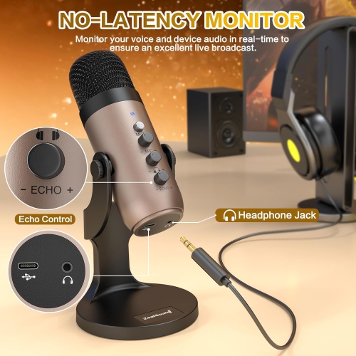 USB Microphone,Condenser Phone Computer PC Mic kit,Plug&Play Gaming Microphones for PS 4&5.Mic Gain&Volume Control,Echo &Mute Button for