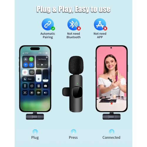 Wireless Lavalier Microphone for Android/iPhone/Computer/Laptop, Professional Mini Mics for Video Recording Interview Conference Podcast Vlog YouTube