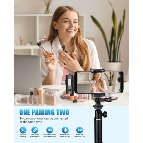 Wireless Lavalier Microphone for Android/iPhone/Computer/Laptop, Professional Mini Mics for Video Recording Interview Conference Podcast Vlog YouTube