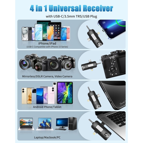 Wireless Lavalier Microphone for Android/iPhone/Computer/Laptop, Professional Mini Mics for Video Recording Interview Conference Podcast Vlog YouTube