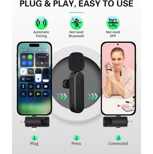 Wireless Lavalier Microphone for Android/iPhone/Computer/Laptop, Professional Mini Mics for Video Recording Interview Conference Podcast Vlog YouTube
