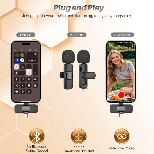 Wireless Lavalier Microphone for Android/iPhone/Computer/Laptop, Professional Mini Mics for Video Recording Interview Conference Podcast Vlog YouTube