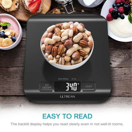 Ultrean Food Scale, Digital Kitchen Scale Weight Grams and Ounces for Baking and Cooking, 6 Units with Tare Function, 11lb (Black)