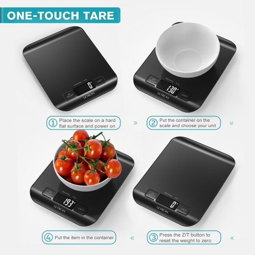 Ultrean Food Scale, Digital Kitchen Scale Weight Grams and Ounces for Baking and Cooking, 6 Units with Tare Function, 11lb (Black)