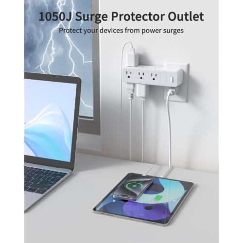 Surge Protector Outlet Extender with 360° Rotating Plug, 9 AC Outlets Splitter, Multi Plug Wall Outlet with Power Switch