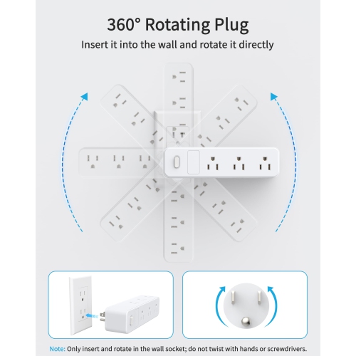Surge Protector Outlet Extender with 360° Rotating Plug, 9 AC Outlets Splitter, Multi Plug Wall Outlet with Power Switch
