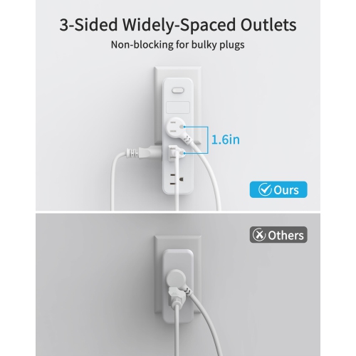 Surge Protector Outlet Extender with 360° Rotating Plug, 9 AC Outlets Splitter, Multi Plug Wall Outlet with Power Switch
