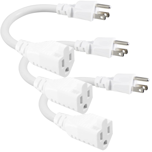 AURORA  3 Pack Short Power Extension Cord 6Inch - Mini Indoor Grounded Extension Cord, 16Awg Small Electrical Ac Household Extension Cord for Outlet