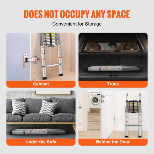 Échelle télescopique de 15 pi VEVOR, échelle extensible repliable à une touche en aluminium, capacité de 400 LB avec pieds antidérapants, échelle