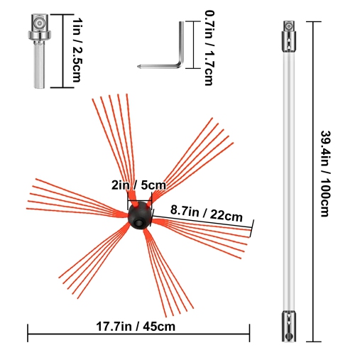 Trousse de balayage de cheminée de 26 pi VEVOR, brosse de cheminée de 315&nbsp;po, ensemble de tige de brosse de cheminée 8 tiges avec tiges