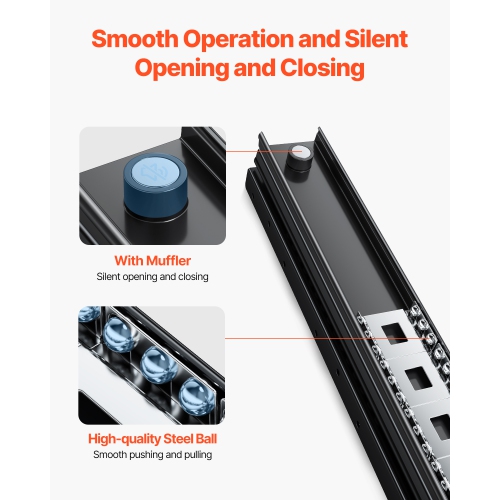 VEVOR 24 inch Undermount Drawer Slides, Full Extension Ball Bearing Under Stair Cabinet Rails, 260 LB Load Capacity Heavy Duty Bottom Stair Cabinet