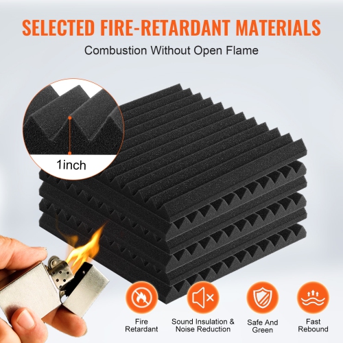 VEVOR 48 Pack Acoustic Foam Panels, 12 x 12 x 1 inches, Adhesive High Density Soundproof Wall Panels,Fire-Resistant Acoustic Panels,Sound Dampening