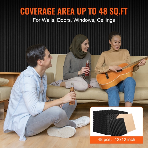 VEVOR 48 Pack Acoustic Foam Panels, 12 x 12 x 1 inches, Adhesive High Density Soundproof Wall Panels,Fire-Resistant Acoustic Panels,Sound Dampening