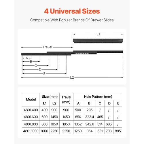 VEVOR 32 inch Undermount Drawer Slides, Full Extension Ball Bearing Under Stair Cabinet Rails, 260 LB Load Capacity Heavy Duty Bottom Stair Cabinet