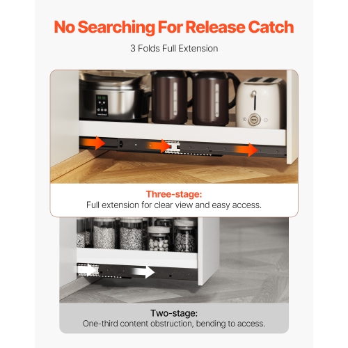 VEVOR 32 inch Undermount Drawer Slides, Full Extension Ball Bearing Under Stair Cabinet Rails, 260 LB Load Capacity Heavy Duty Bottom Stair Cabinet