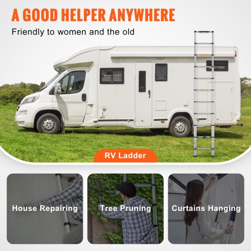 VEVOR 10.5 FT Telescoping Ladder, Aluminum One-button Retraction Collapsible Extension Ladder, 375 LBS Capacity with Non-slip Feet, Portable