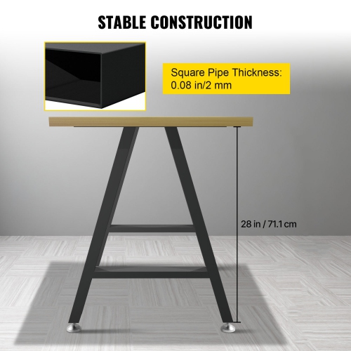 VEVOR 28 x 17.7 inch Metal Table Legs, A-Shaped Desk Legs Set of 2 Heavy Duty Bench Legs with Polyurethane Coating, Furniture Legs with Floor