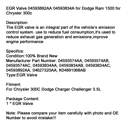 EGR Valve 04593892AA 04593834A for Dodge Ram 1500 for Chrysler 300c