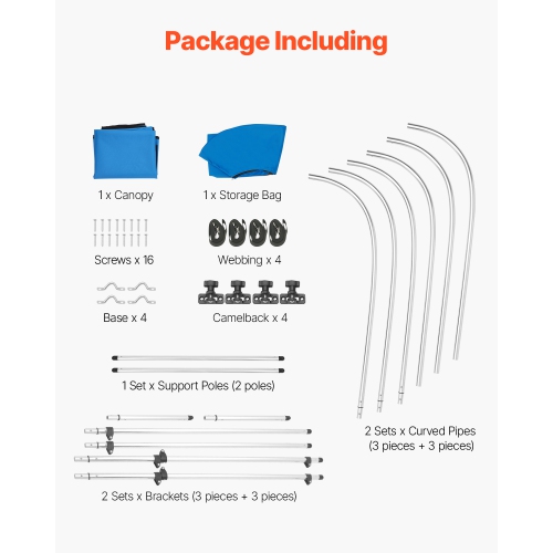 VEVOR 3 Bow Boat Bimini Tops,600D Polyester Canopy with Aluminum Alloy Frame, Waterproof & Sun Shade,with Storage Bag, 2 Support Poles, 4 Straps,