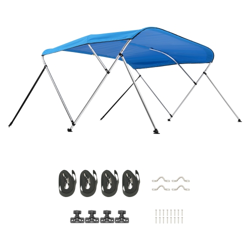 VEVOR 3 Bow Boat Bimini Tops,600D Polyester Canopy with Aluminum Alloy Frame, Waterproof & Sun Shade,with Storage Bag, 2 Support Poles, 4 Straps,