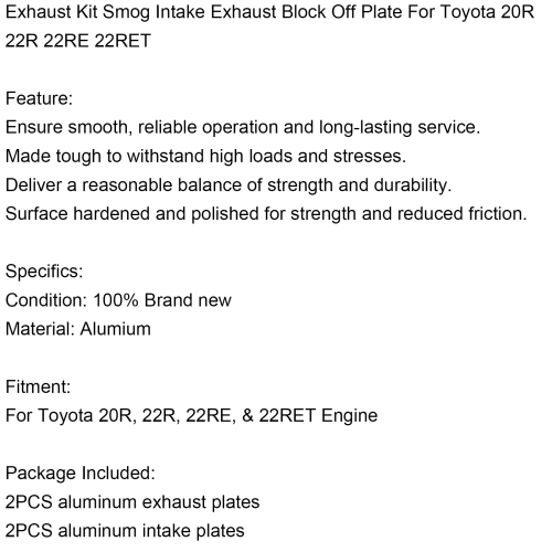 Exhaust Kit Smog Intake Exhaust Block Off Plate For Toyota 20R 22R 22RE 22RET