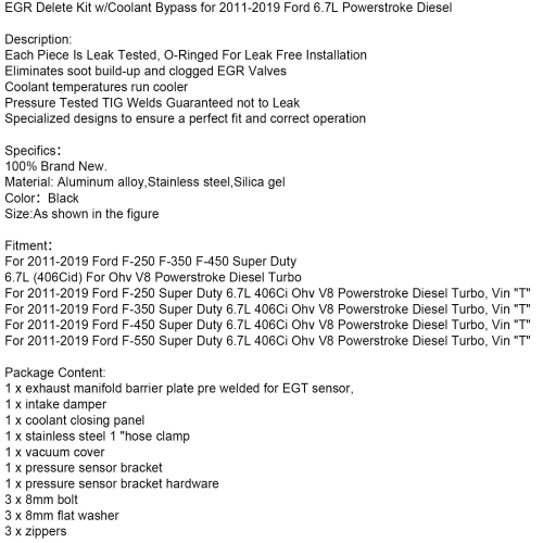 EGR Delete Kit w/Coolant Bypass for 2011-2023 Ford 6.7L Powerstroke Diesel