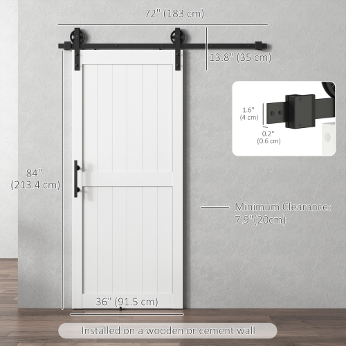 HOMCOM 36"x84" Sliding Barn Door with 6FT Sliding Door Hardware Kit & Industrial Handle, Upgraded Rollers and Floor Guide, Waterproof PVC Surface,