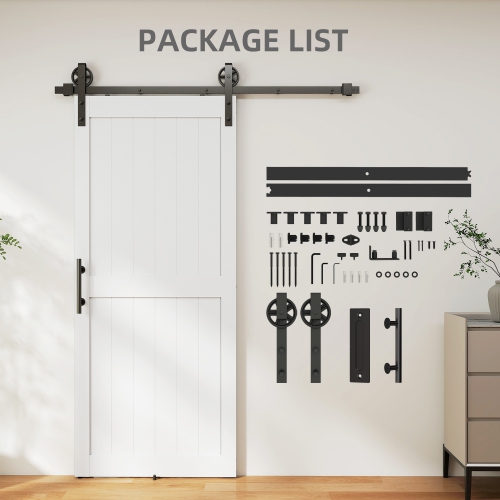 HOMCOM 36"x84" Sliding Barn Door with 6FT Sliding Door Hardware Kit & Industrial Handle, Upgraded Rollers and Floor Guide, Waterproof PVC Surface,