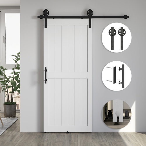 HOMCOM 36"x84" Sliding Barn Door with 6FT Sliding Door Hardware Kit & Industrial Handle, Upgraded Rollers and Floor Guide, Waterproof PVC Surface,
