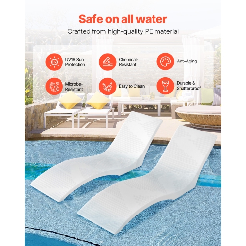 VEVOR In-Pool Lounge Chairs, Set of 2 Chaise Lounger, Inside Pool Lounge Chairs for up to 5" Water Depths, Fixed in Pools & Floating on Water,