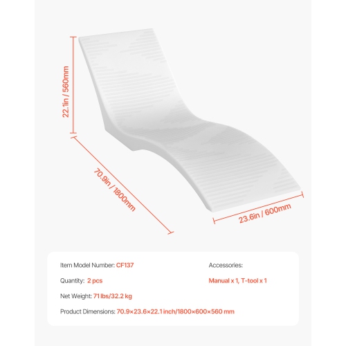 VEVOR In-Pool Lounge Chairs, Set of 2 Chaise Lounger, Inside Pool Lounge Chairs for up to 5" Water Depths, Fixed in Pools & Floating on Water,