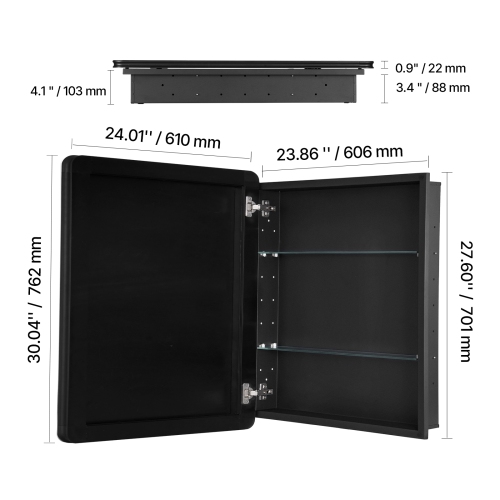 VEVOR 24x30 inch Medicine Cabinet, Medicine Cabinet for Bathroom with Mirror, Aluminum Frame Bathroom Wall Cabinet, 2-layer Adjustable Shelves,