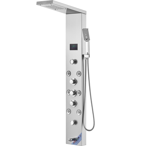 Système de panneau de douche VEVOR, 6 modes de douche, LED & Screen, tour de panneau de douche hydroélectrique, cascade, 8 jets de massage, bec