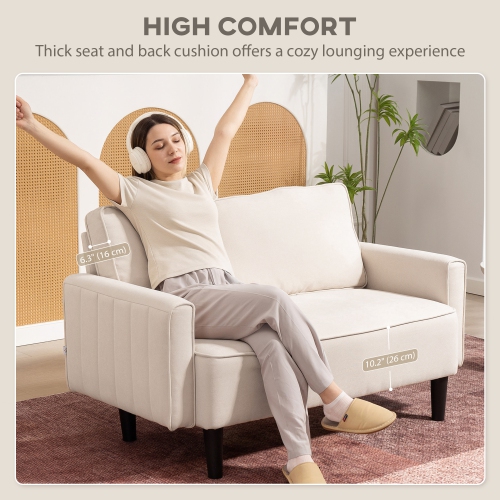 HOMCOM Loveseat Sofa, Modern Linen Fabric 2 Seater Sofa Couch with Thick Padded Seat & Backrest, Upholstered Small Couch for Living Room, Home
