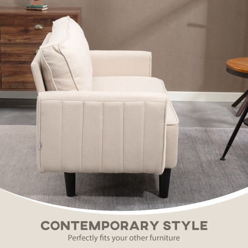 HOMCOM Loveseat Sofa, Modern Linen Fabric 2 Seater Sofa Couch with Thick Padded Seat & Backrest, Upholstered Small Couch for Living Room, Home