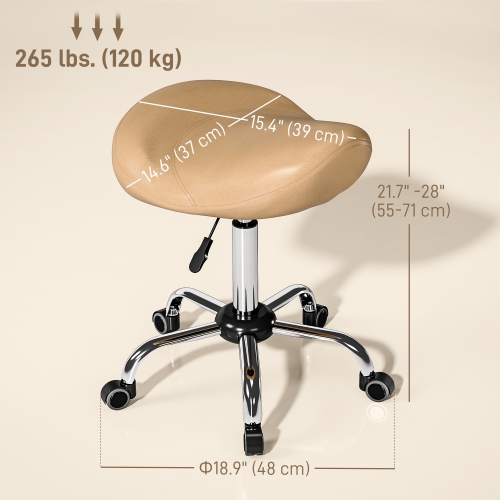 HOMCOM Saddle Stool, Height Adjustable Rolling Salon Chair with PU Leather for Massage, Spa, Clinic, Beauty and Tattoo, Brown