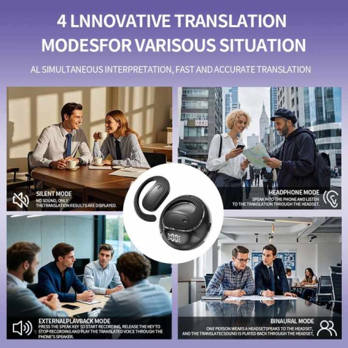 translation headset M112 smart translation open ear hook Bluetooth 3 in 1 wireless Bluetooth translation device multi-language Bluetooth 5.4 version