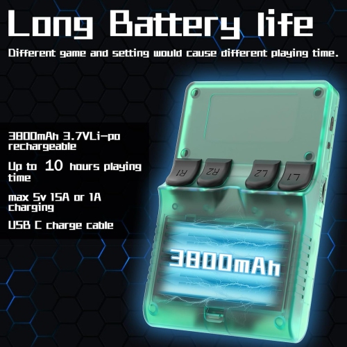 【30000 in 1 R40S PRO Handheld Game Console 3.5 Inch IPS Screen Mini Retro Game Console 3800mAh Portable Pocket Arcade 12+ Mainstream Emulator Green