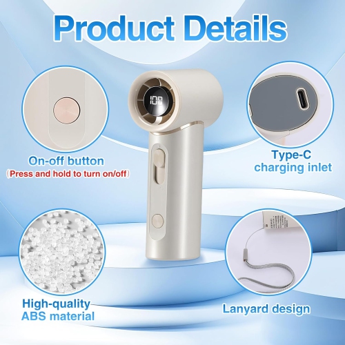 Ultra Light Portable Handheld Fan - Powerful 20000 RPM High Speed USB Rechargeable Personal Mini Fan for Travel Beach Summer Women Kids Gift, Black