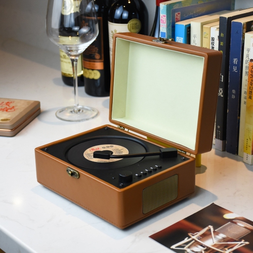 Retro Multi-function CD Player, Portable Antique Leather Case Bluetooth Speaker Hi-Fi Album Music Gift - Brown