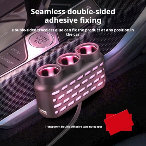 Lumières colorées allume-cigare un à trois allume-cigarette, chargeur, voiture QC3.0+USB+PD interface de chargement rapide 12Le passe-24&nbsp;V - noir