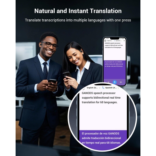 écouteurs de traduction, prise en charge de 137 langues ​​Traduction en ligne, appels clairs HD, Bluetooth 5,4 stéréo bilatéral portable, boîte de