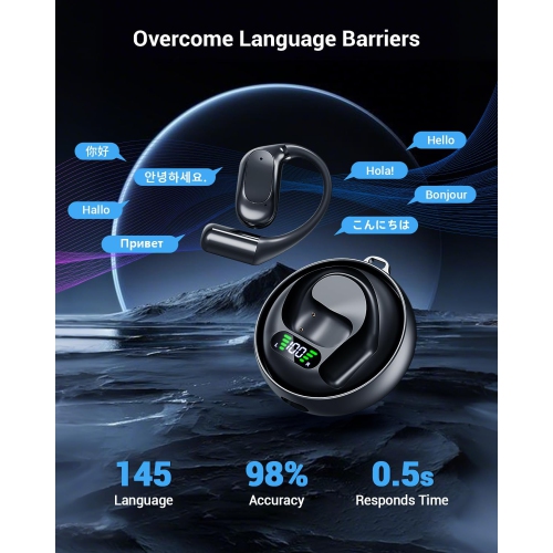 écouteurs de traduction, prise en charge de 137 langues ​​Traduction en ligne, appels clairs HD, Bluetooth 5,4 stéréo bilatéral portable, boîte de