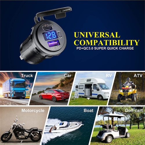 Recreational Vehicle Yacht Bus Car Mobile Phone Charger, QC3.0+ with Electronic Button Screen, Fast Charging with Dual Charger Ports Voltage Monitor